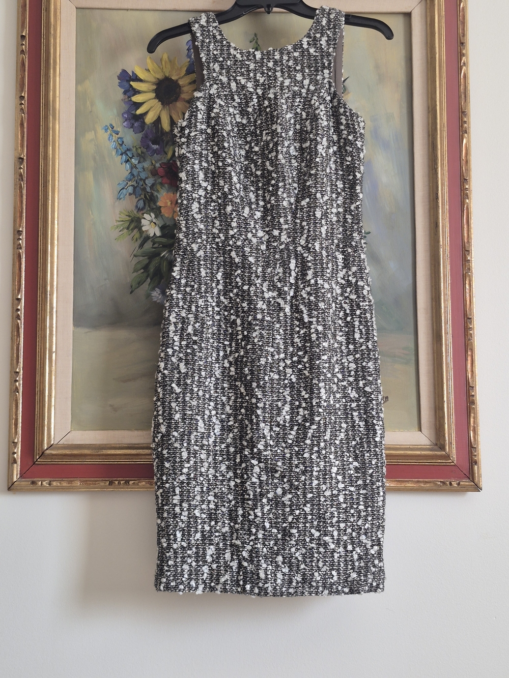 Chanel Textured Black and White Tweed Pencil Skirt